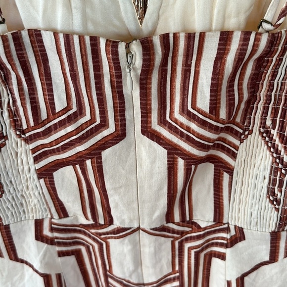 By Anthropologie Strapless Linen Plunge-neck MIDI Dress Size 14 NWT BROWN motif - Picture 17 of 17